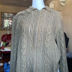 Valerie Stevens Cable knit green zipper jacket XL